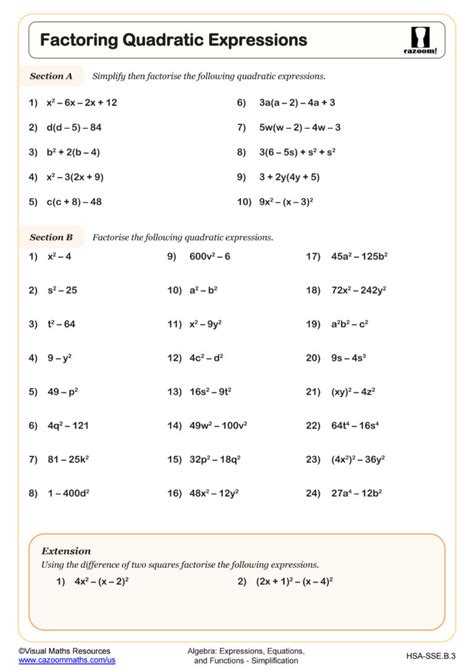 33 Factoring Quadratic Expressions Worksheet - support worksheet