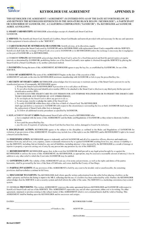 35 Employee Key Holder Agreement Template | Hamiltonplastering