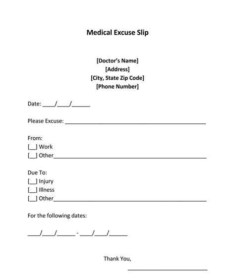 36 Free Fill-in-Blank Doctors Note Templates (For Work & School