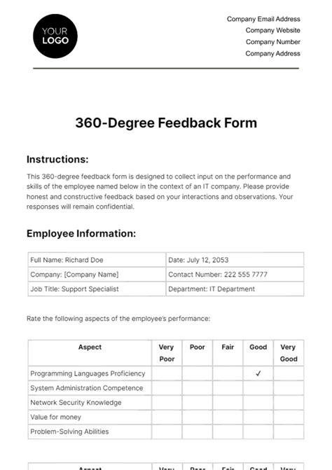360 degree feedback form template