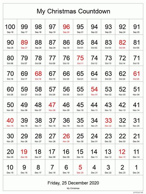 365 Day Printable Countdown Calendar