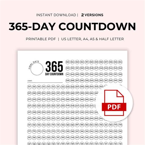 365 Day Countdown Printable