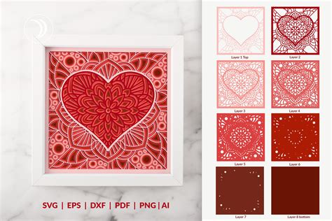 Download 3D Layered Heart Shadow Box Cut File