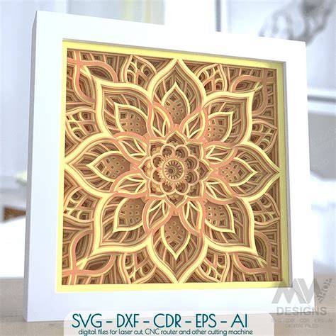 3D Mandala Pattern Shadow Box, 3D Flower