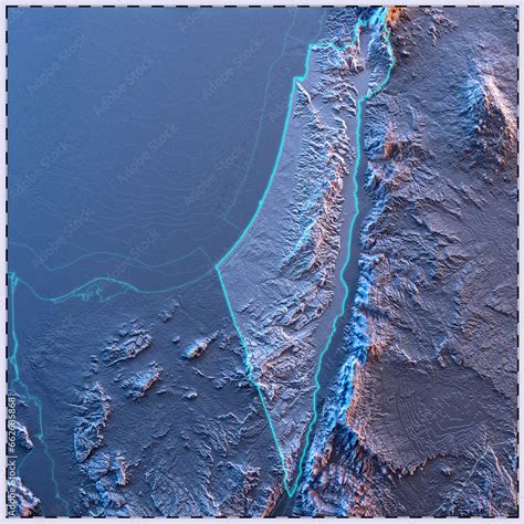 Satellite 3D Map of Israel, darken