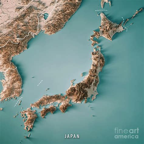 Physical 3D Map of Japan, lighten
