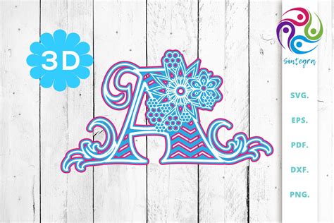 3D Multilayer Floral Chevron Letter A , SVG Cut File