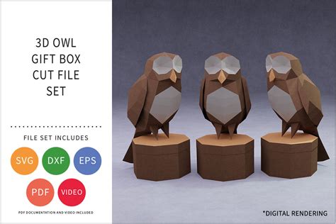 Download 3D Owl Gift Box Cut File Set