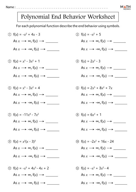 Polynomial Characteristics Worksheet Answer Key
