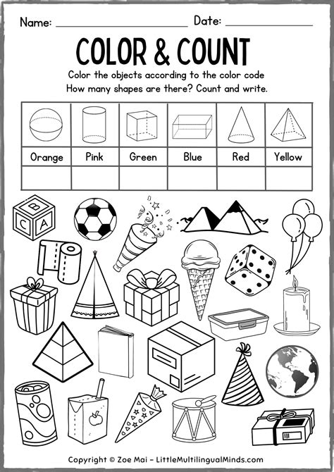 3d Shapes Colouring Worksheet