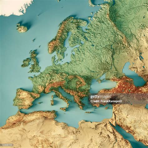 Western Europe 3D Render Topographic Map Color Digital Art by Frank