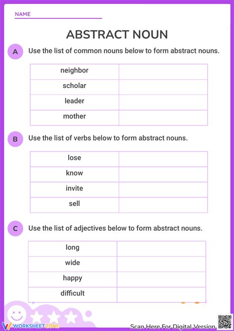 Unlock the Magic of Abstract Nouns: Engaging 3rd Grade Worksheets