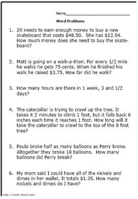 3rd Grade Math Worksheets Problem Solving