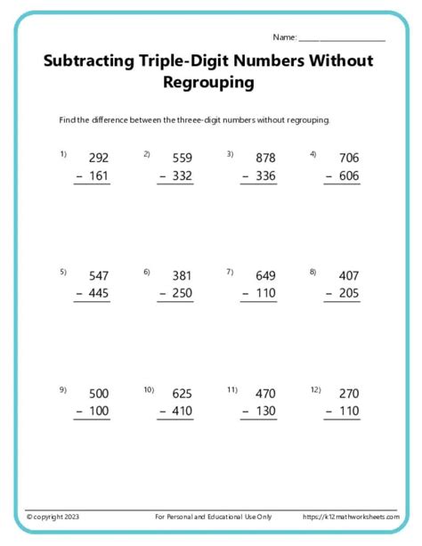 Unlock Your Child's Math Potential with Subtraction Without Regrouping Worksheets!