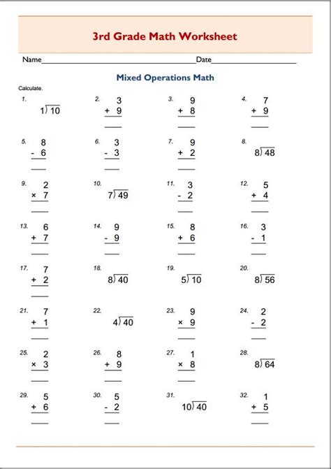 3Rd Grade Math Practice Worksheets Pdf