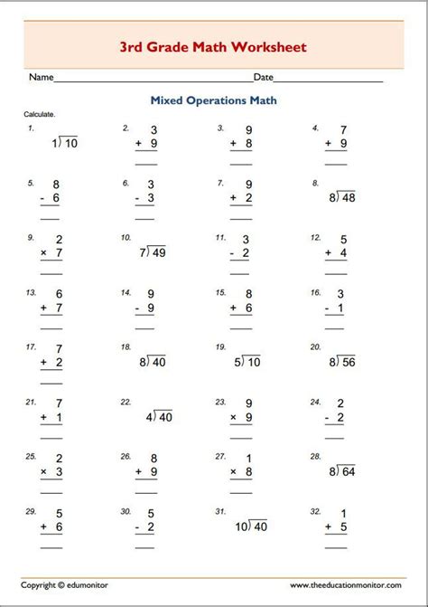 3Rd Grade Mixed Math Problems Worksheet