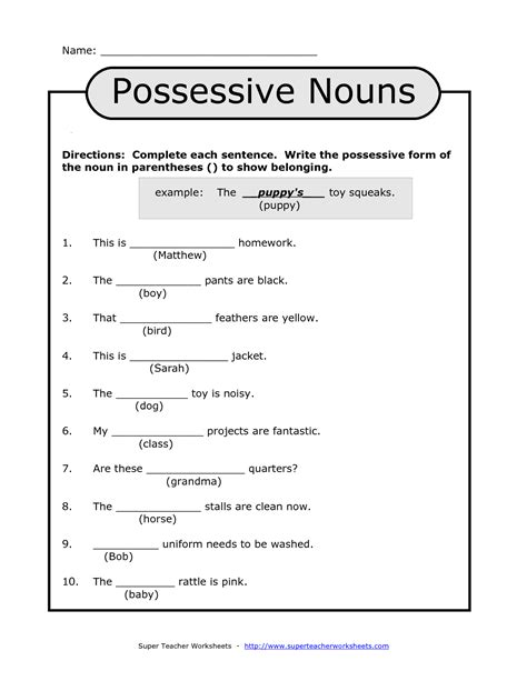 3rd grade possessive nouns worksheets
