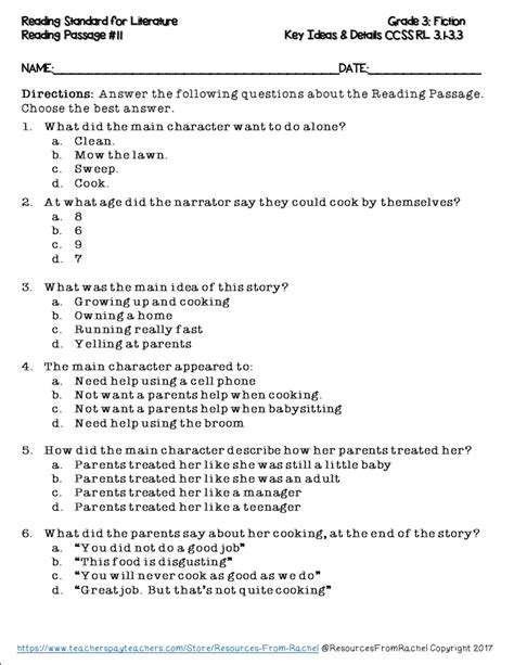3Rd Grade Reading Assessment Test Printable