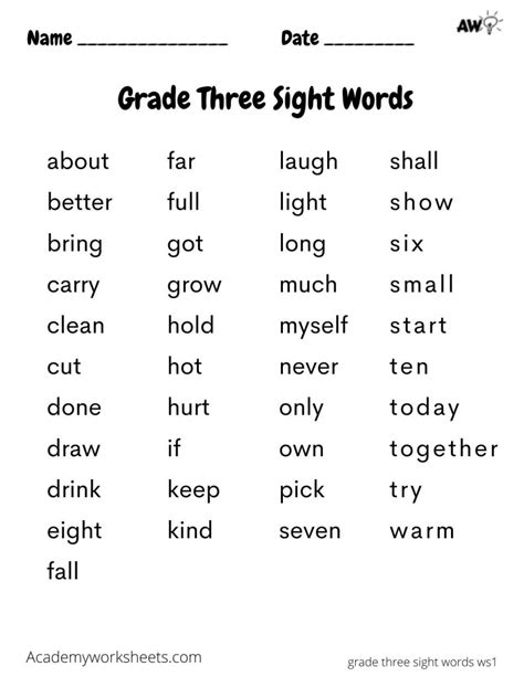3Rd Grade Sight Words Printables