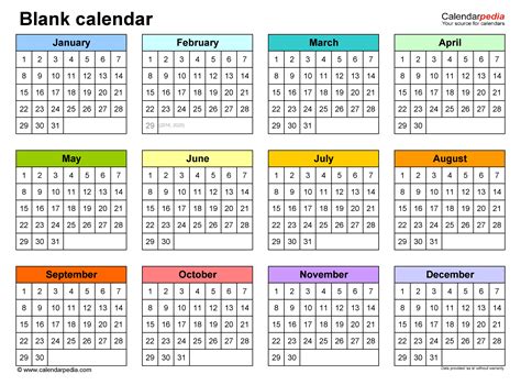 4 Year Calendar Template