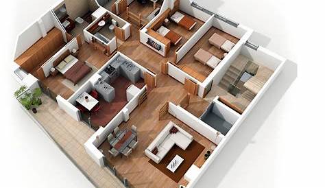 4 Bedroom House Plans 3d View Floor Plan, 3D s And Interiors Of Villa