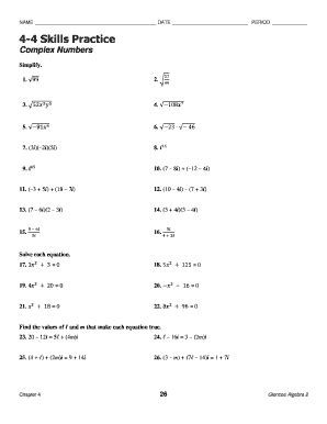 4 4 Skills Practice Complex Numbers