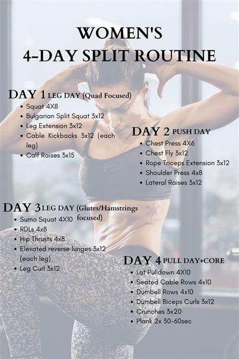4 Day Workout Routine For Female