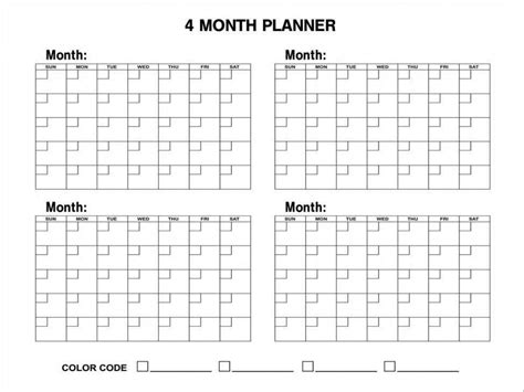 4 Month Calendar Template