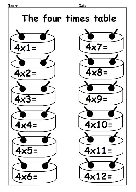 4 Times Multiplication Worksheets