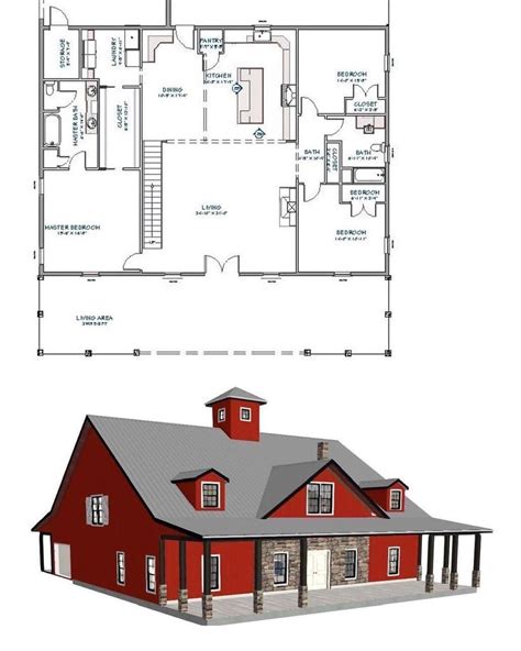 4 bedroom 2 bath pole barn house plans