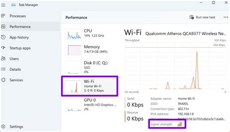 4. Check Wi-Fi Signal Strength Using Task Manager