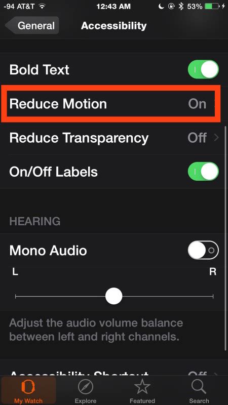 4. Toggle on/off Reduce Motion