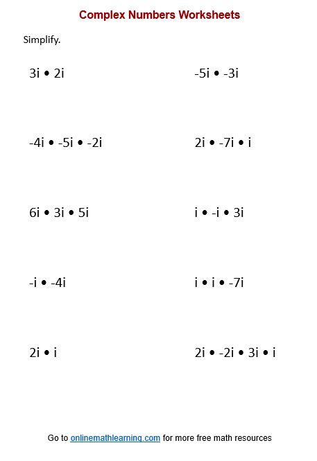 Simplifying Complex Numbers Worksheet