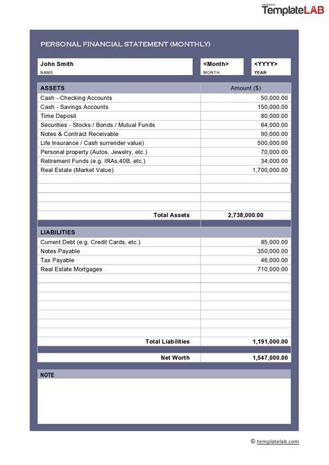40+ Personal Financial Statement Templates & Forms - Template Lab