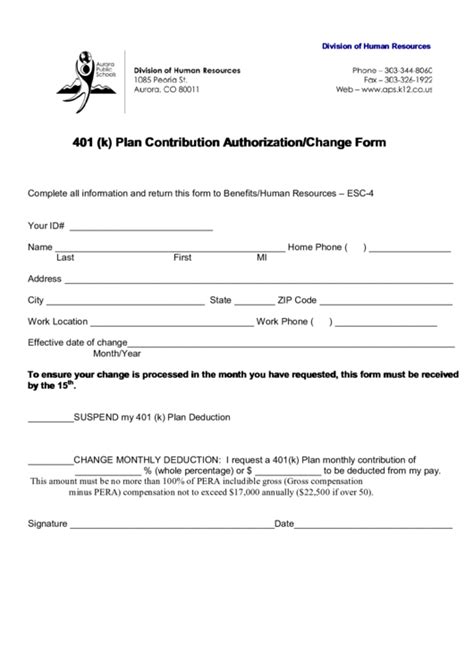 401k contribution amount form template