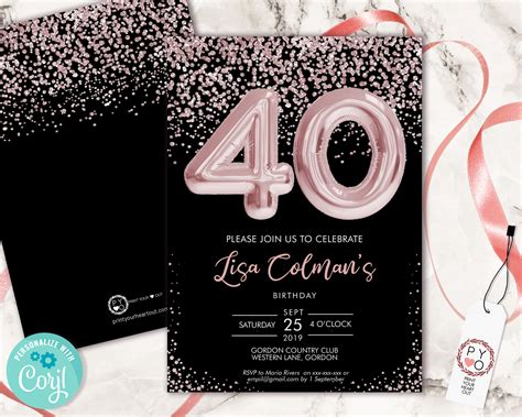 40th Birthday Invitation for women 40th Birthday Invitation Etsy