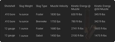 410 Slug Ballistics Chart