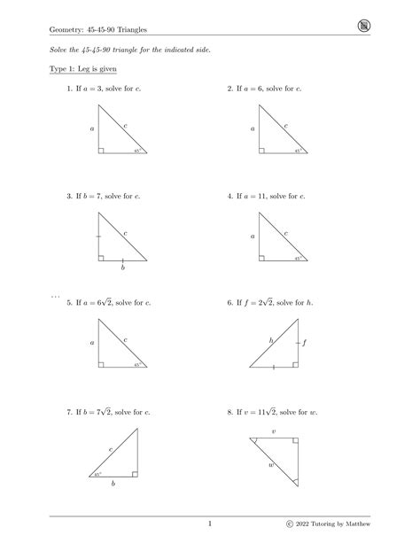 45 45 90 Triangles Worksheet Answers