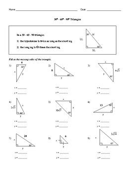 45-45-90 and 30-60-90 triangles worksheet pdf