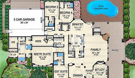 4536 House Plan 48627 Traditional Style With Sq Ft, 5