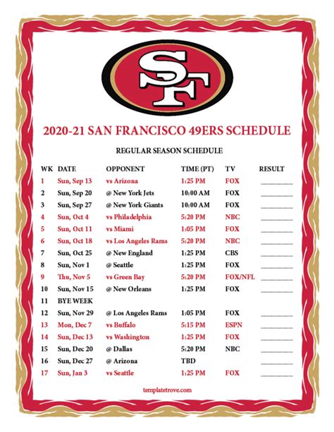 49ers Schedule 2022 To 2023 Printable