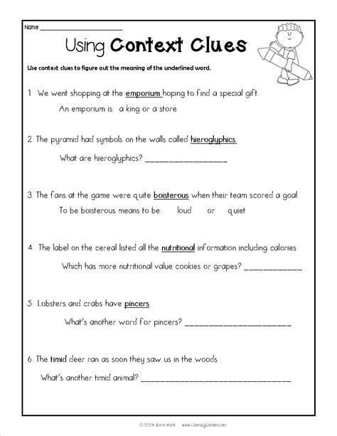 4th Grade Context Clues Worksheets