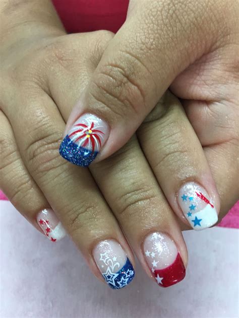 4th of July Glitter Ombré French Gel Nails Patriotic nails, Gel nail
