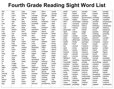 9+ 4Th Grade Sight Words Worksheets Grade