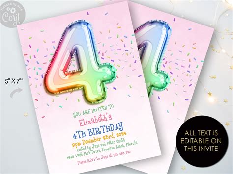4Th Birthday Invite Template