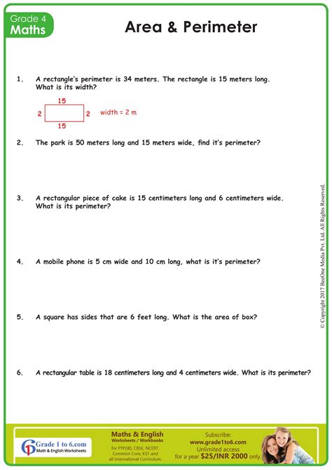 Empower Your Child's Math Skills: 4th Grade Area And Perimeter Word Problems Worksheets