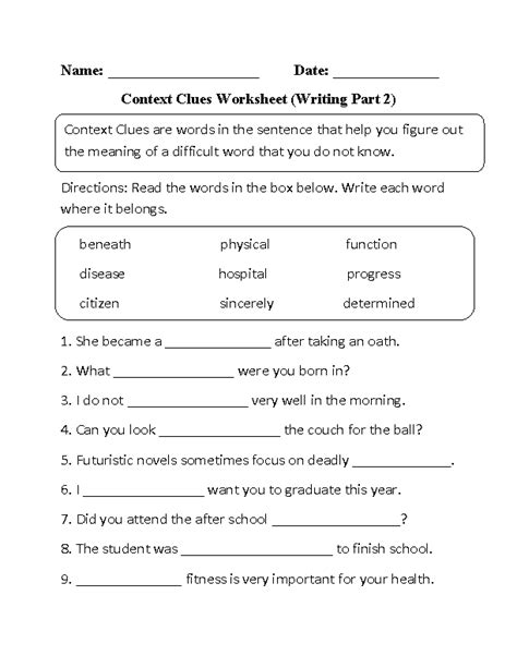 4th Grade Context Clues Worksheets