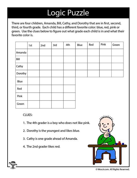 4th Grade Logic Puzzles For Kids Printable