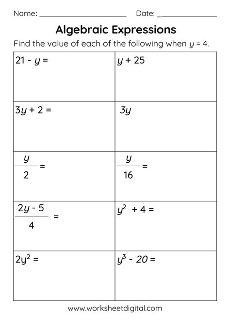 4th Grade Math Expressions And Variables Worksheets