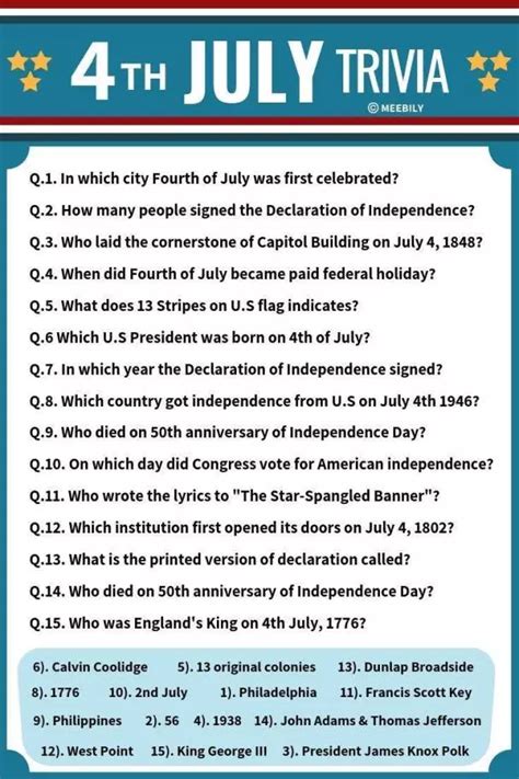 4th Of July Trivia Questions Printable